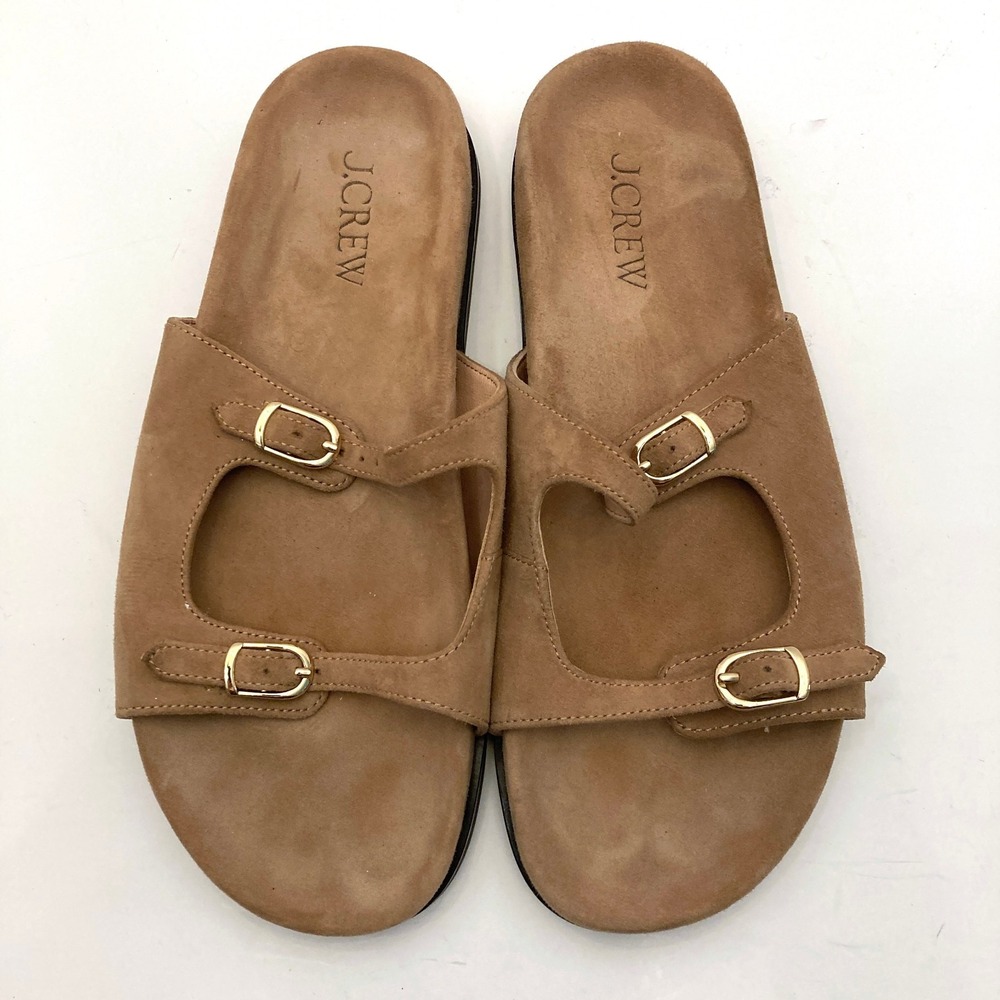 J.Crew Colbie Leather Sandals Tan Suede Double Strap Molded Footbed Womens 10